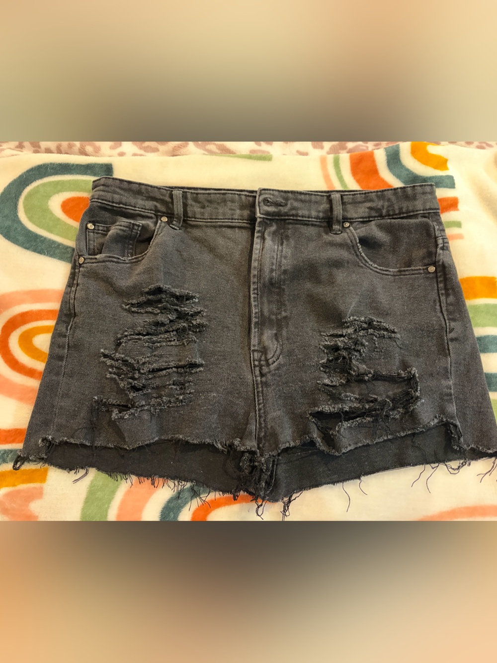 refuge Black Distressed High-Rise Denim Shorts